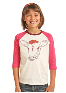 Rock&Roll Cowgirl Girls Pink 3/4 sleeve Tee