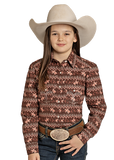 Panhandle Slim Youth Girls Long Sleeve Snap Shirt Brown