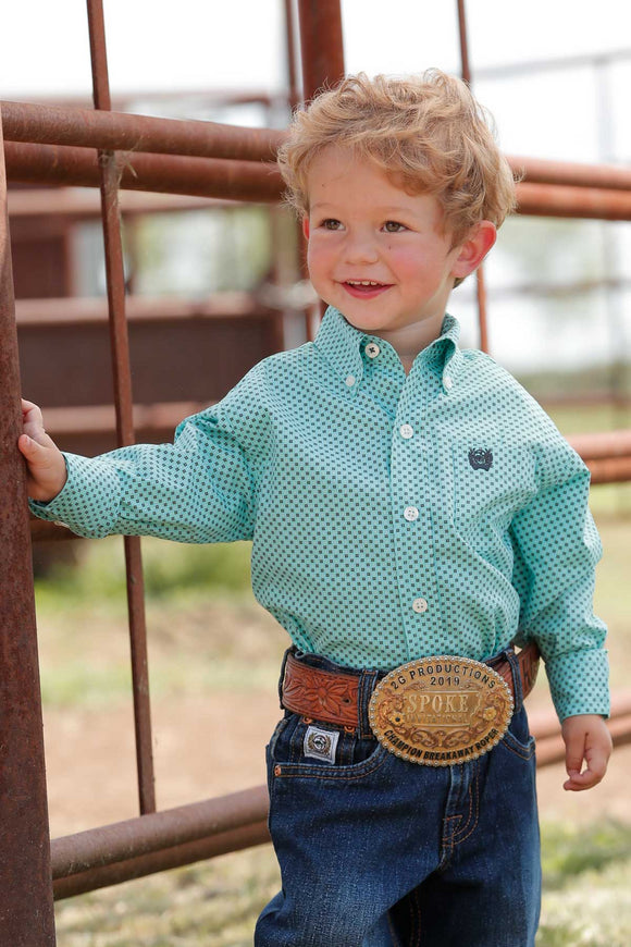 Turquoise Blue Print Toddler Shirt