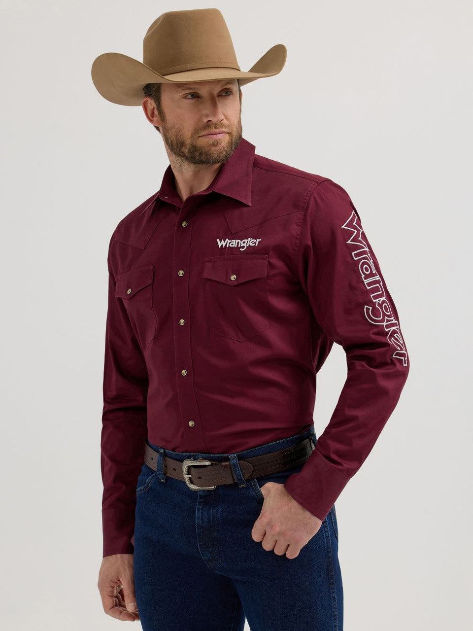 Wrangler Logo Burgundy Snap Shirt