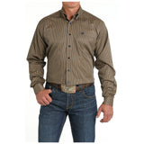 Cinch Men's Tencel Stripe Brown/Navy Button Down Shirt