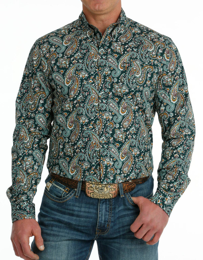 Cinch Men's Modern Fit Green Paisley Shirt