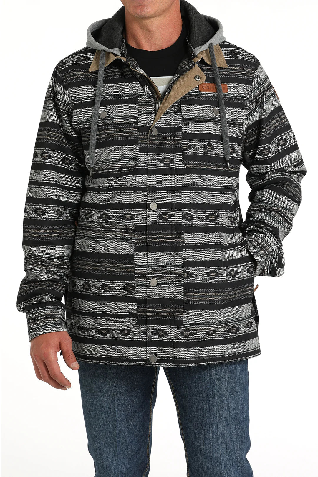 Men's Cinch Blue/Gray Southwest Print Canvas Barn Coat with Removable Hood