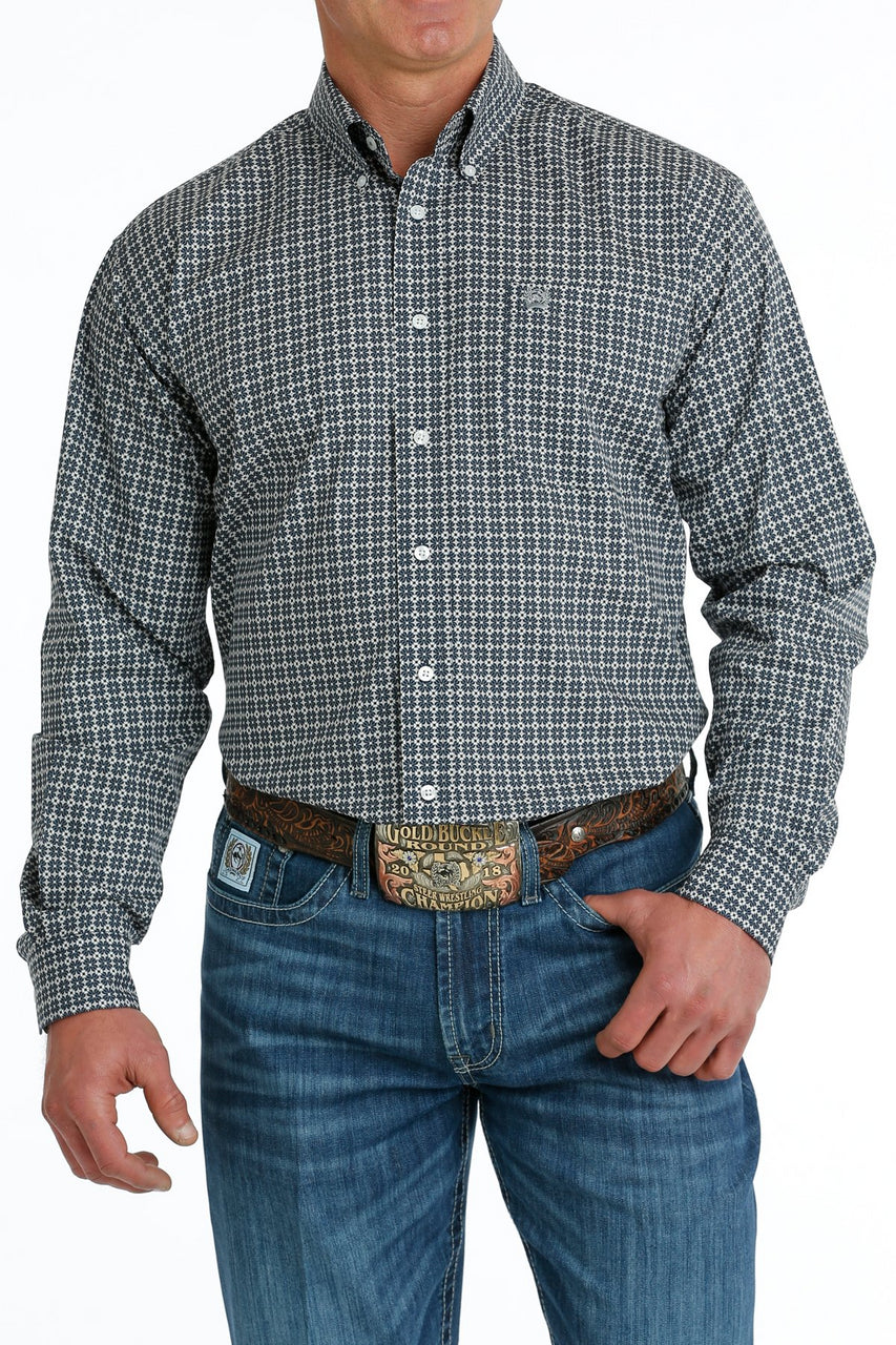 CINCH NAVY GEOMETRIC PRINT - MENS SHIRT - MTW1105696