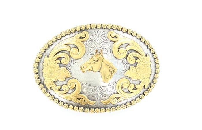 Nocona Mens Oval Floral Embossed Buckle