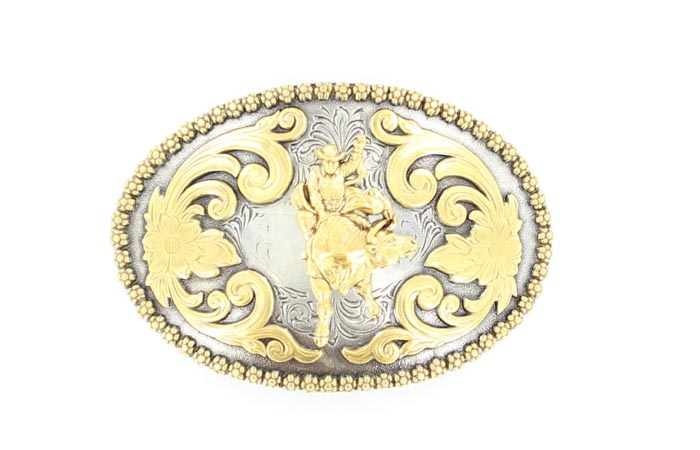 Nocona Mens Oval Floral Embossed Buckle