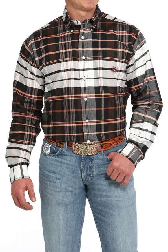 Cinch Men's Oxford Plaid White/Black Shirt