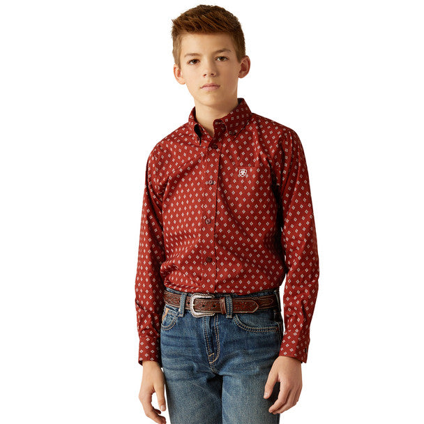 Ariat Pax Classic Fit Burgundy Print Shirt XL
