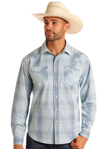 Panhandle Slim Modern Vintage Blue Plaid Long Sleeve Snap Shirt