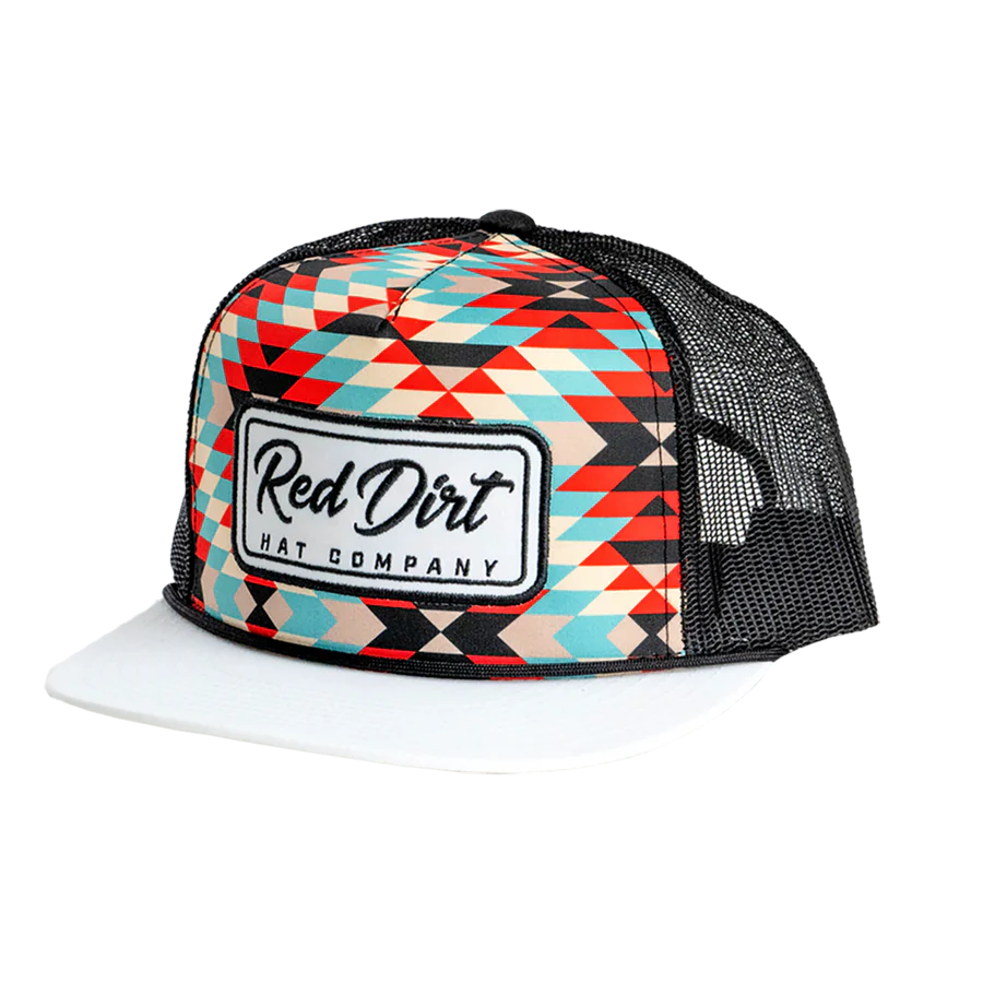 Red Dirt Hat Co. Fandango White, Aztec, and Black Mesh Flatbill Cap