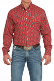 Men's Cinch Red Long Sleeve Patterned Button Down Shirt MTW1105945