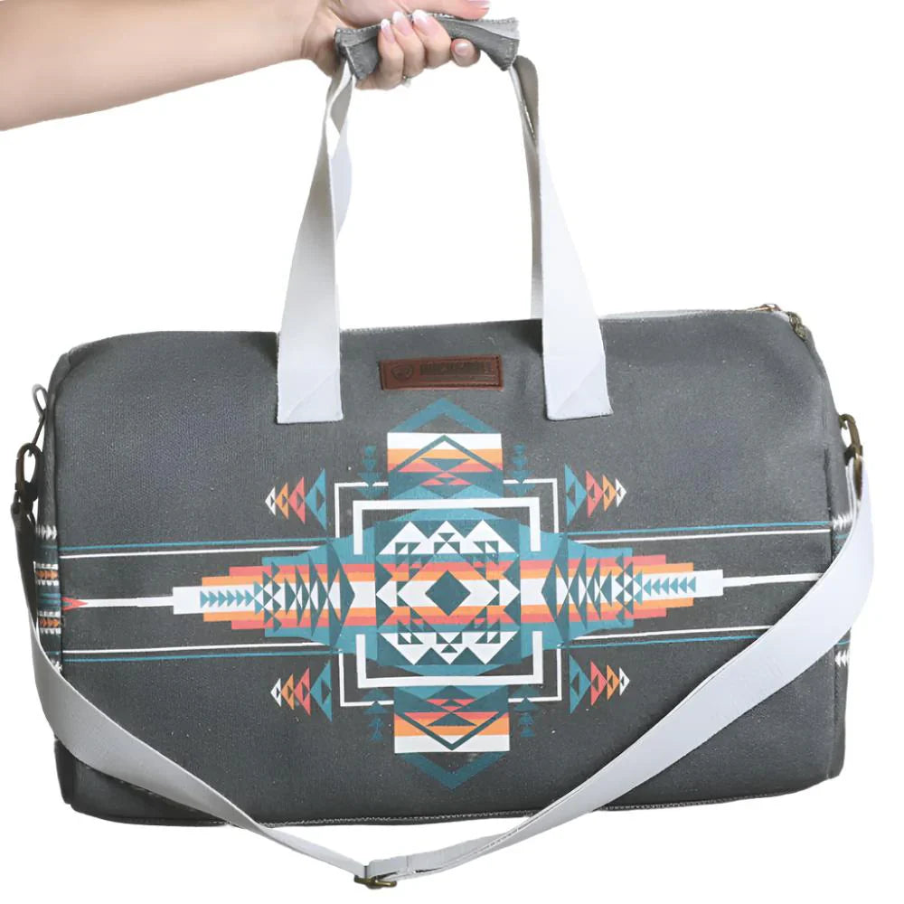 Rock & Roll Denim Aztec Print Duffle Bag - Gray