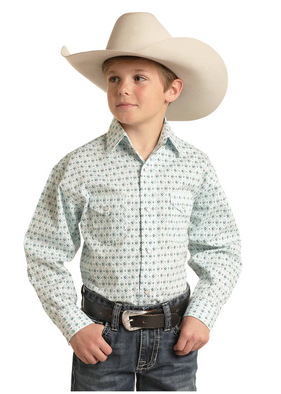 Turquoise Boys Aztec Long Sleeve Snap Shirt