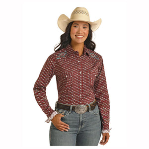 Panhandle - Womens Long Sleeve Western Snap Shirt - Maroon