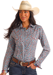 Panhandle - Womens Long Sleeve Print 2 Pocket Snap shirt