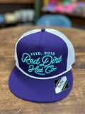 Red Dirt Hat Co. Lariat - Purple/White 5 Panel cap with white rope and ESTD 2016 branding.