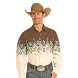 Panhandle Men's Aztec Boarder Dark Brown Snap Shirt SMN2S04459