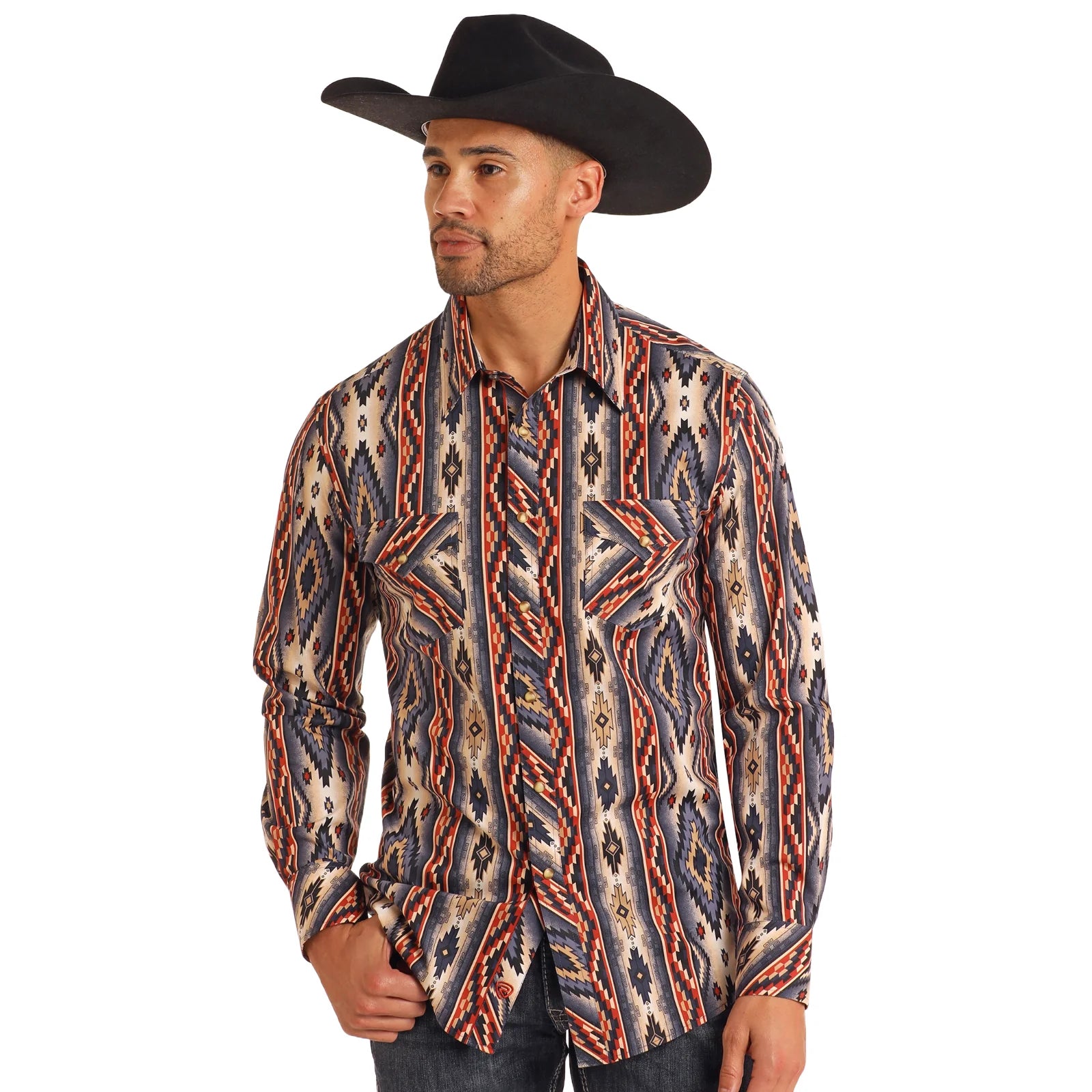 Panhandle Mens Burgundy Southwestern Printed Shirt BMN2S05462