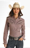 Panhandle Womens Burgundy Rough Stock Retro Shirt with pearl snaps