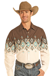 Rock&Roll Long Sleeve Aztec Border Snap Shirt