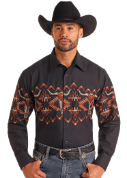 Panhandle Long Sleeve Mens Skull Aztec Border Shirt