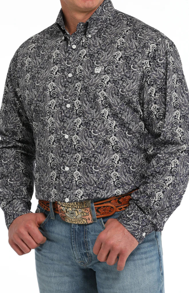 Cinch Men's Long Sleeve Purple Paisley Print Button up Shirt