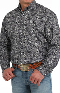 Cinch Men's Long Sleeve Purple Paisley Print Button up Shirt