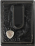 Ariat Mens Money Clip Style Wallet Floral Embossed Shield Black
