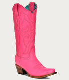 Corral hot pink embroidered snip toe cowboy boots showcasing a vibrant design and stylish silhouette.