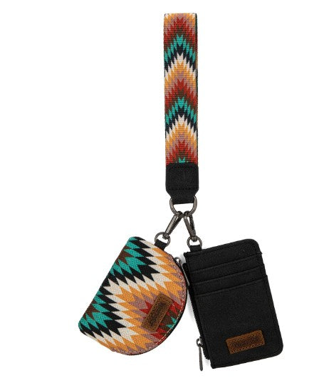 Wrangler Southwestern Art Print Dual Pouch Wristlet -Black