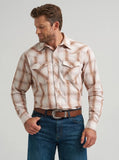 Wrangler Men's 20X® Competition Advanced Comfort Long Sleeve Snap Shirt in Ecru Plaid color, featuring a stylish look and comfortable fit.