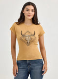Women's Wrangler Graphic Shrunken Tee in Apple Cinnamon color, featuring a skull design, perfect for casual style.