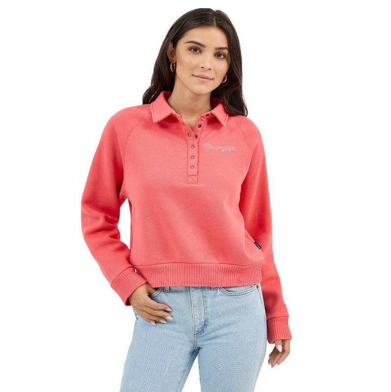 Wrangler Womens Pink Logo Quarter Snap Pullover