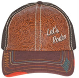 Catchfly Ladies Let’s Rodeo Brown Tooled Leather Ponytail Baseball Cap