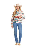 Model wearing Rock & Roll Aztec Print Sherpa 1/4 Zip pullover, showcasing Aztec print sherpa pullover style.