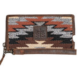 Guadalupe Serape wallet with intricate woven patterns and leather trim for stylish storage.