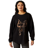 Ariat Ladies Black with Brown Saddle Graphic Canvas Oversized Long Sleeve T-Shirt