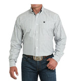 Cinch Long Sleeve Classic White and Gray Plaid Button Down Mens Shirt