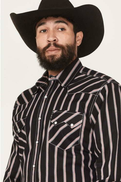 Cinch Men's Black Striped Modern Fit Snap Shirt S