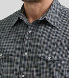 Wrangler wrinkle classic fit long sleeve black multi check shirt with pearl snap buttons and western yokes