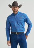 Wrangler Logo Snap Cerulean Hatch Blue - Mens Shirt - 112369443
