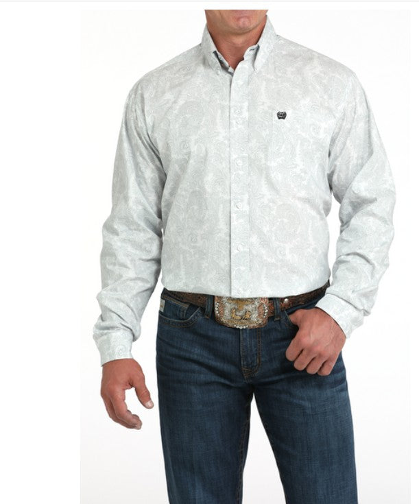 Cinch Men's Paisley Print Button Down Shirt White/Gray