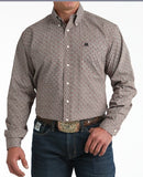 Cinch - Mens Long Sleeve Geometric Button Down Shirt - Burgundy