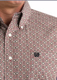 Cinch - Mens Long Sleeve Geometric Button Down Shirt - Burgundy