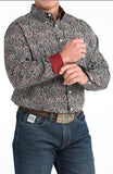 Cinch - Mens Long Sleeve Paisley Button Down Shirt - Navy