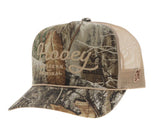Hooey RealTree Edge Camo and Tan hat featuring a 5-panel design and curved bill, perfect for outdoor adventures.