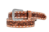 Hooey "Tuff" Hand Tooled Floral Filigree Natural / Ivory Belt