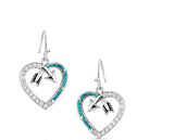 Follow Your Arrow Opal Heart Earrings featuring silver hearts and colorful opal inlay.