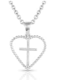 Faith Within Heart Necklace featuring a delicate heart shape with a cross design in silver.