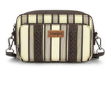 Wrangler Stripe Printed Crossbody Purse With Wallet Compartment - Coffee